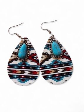 🌵 NWT Southwestern Wood Teardrop Earrings with Turquoise